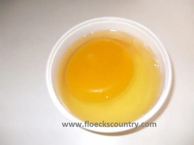 A raw egg yolk and white in a white bowl.